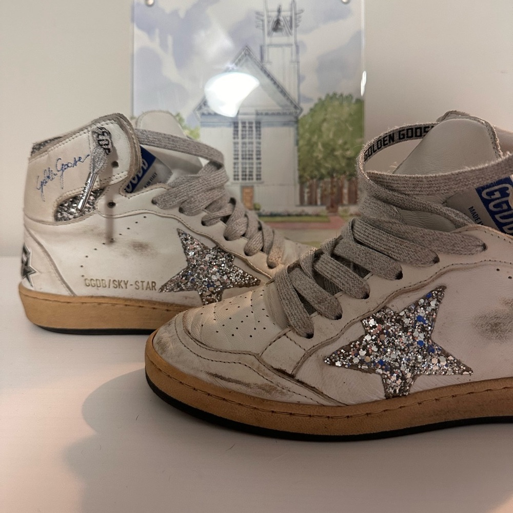 Golden Goose Skystars - White with Silver Glitter Star